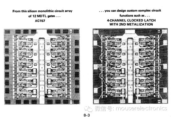 “图1：如1968版摩托罗拉半导体数据书册上描述的摩托罗拉XC157”多门阵列”感谢：Jason