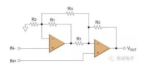 图 2：双运放仪表放大器电路