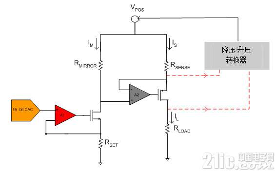 “图2：具有降压/升压转换器的高端电压—电流转换器”