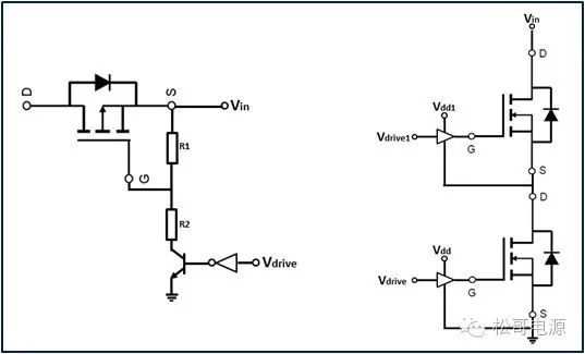 “图3：P沟道（左）、N沟道MOSFET驱动”