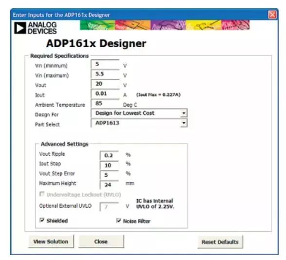 图8.ADP1613升压转换器EXCEL设计工具