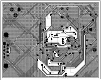 图2 采用自动布线为图3所示电路原理图设计的电路板的底层