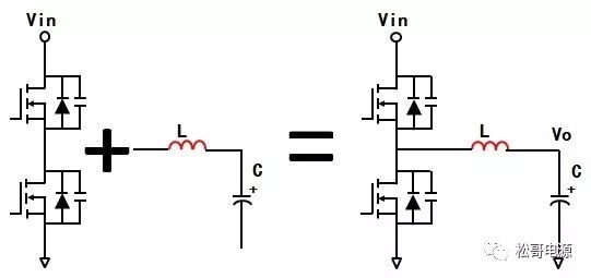 “图8：半桥电路加LC滤波器组成同步BUCK变换器”