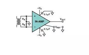 “图6.正确的仪表放大器变压器输入耦合方法”
