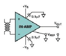 “图4.不工作的变压器耦合仪表放大器电路”