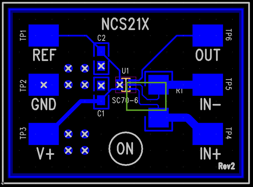 “图1：NCS21xR客户评估PCB布板提供优化的并联电阻连接”