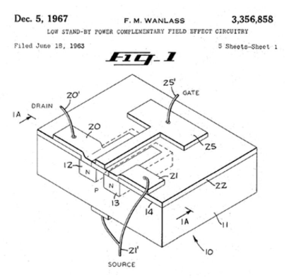 图33：Frank Wanlass专利图纸中的CMOS器件结构