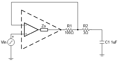 “图12：带反馈电阻和隔离电阻的稳定电路的原理图"