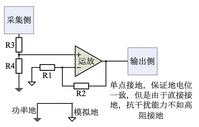 “图12：非隔离直接共地的同相电压采集方式原理图”