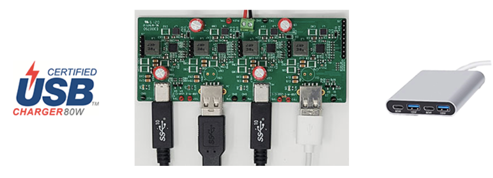 “图3：基于四个ACT4751的四端口USB充电集线器参考设计（图源：Qorvo）”