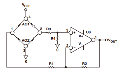 “图1：单放大器构建的差动放大器电路图”