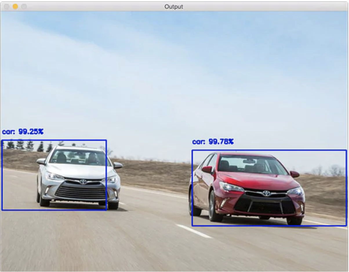 “图1：后视车载摄像头检测出车辆并在图像上用矩形框定位"